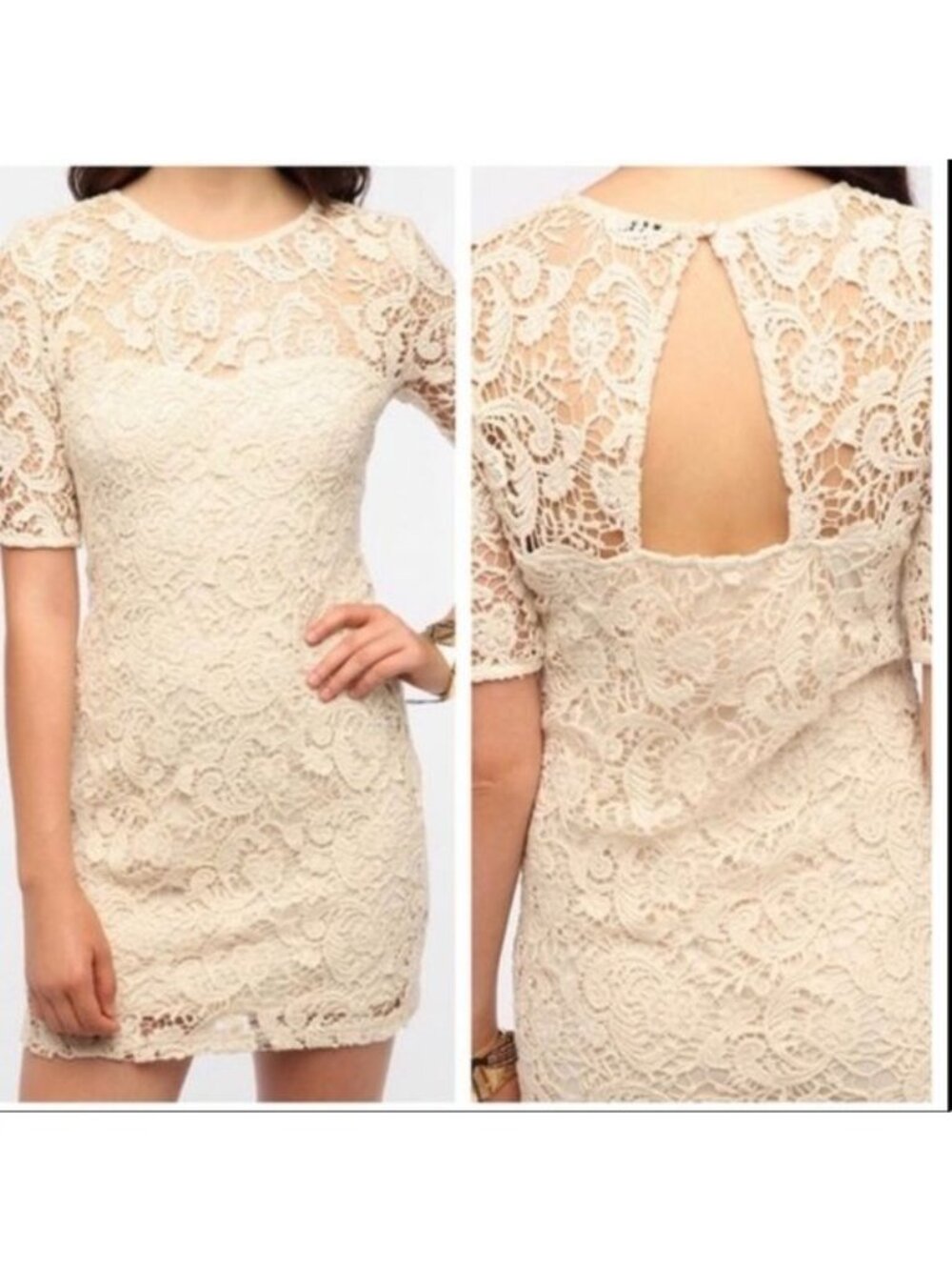 Cream Mini Dress Urban Outfitters Coquette Medium Crocheted Style Lace Bride - Picture 3 of 7